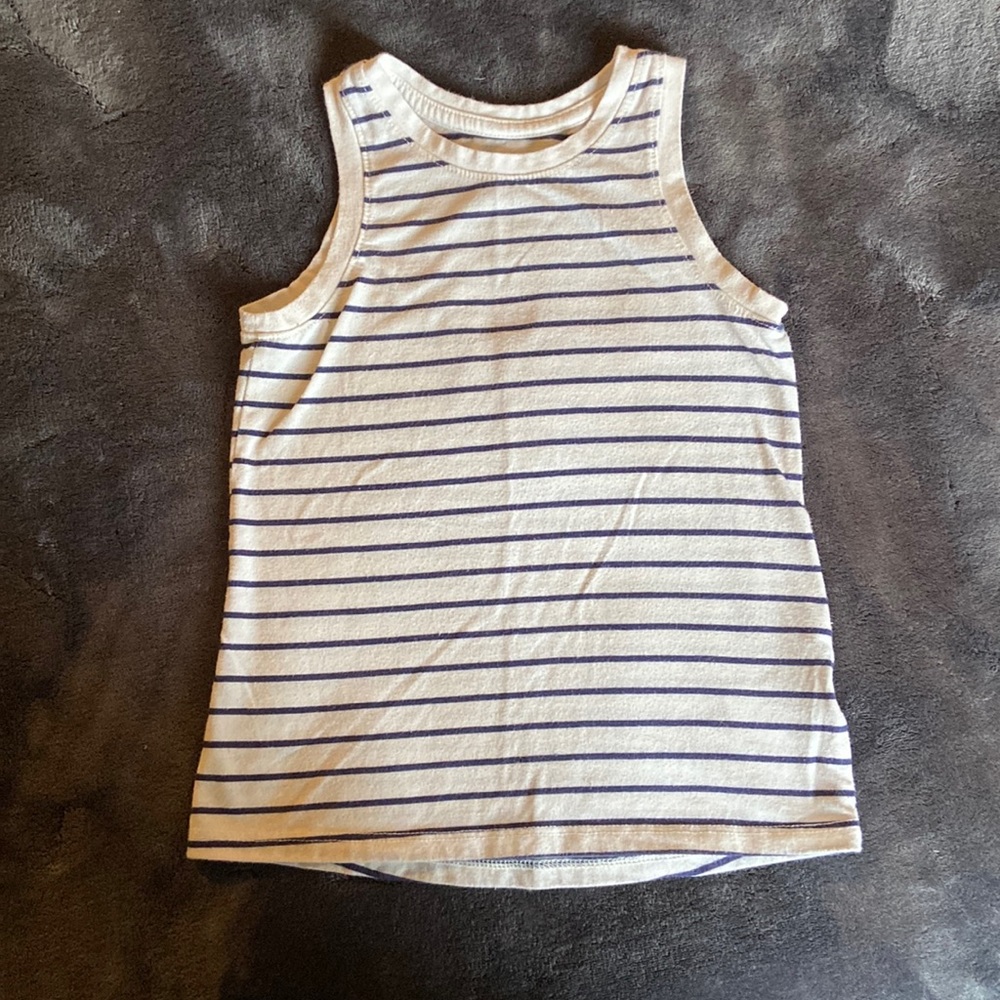 Kids (4T) Tank Top; White and Navy blue striped.